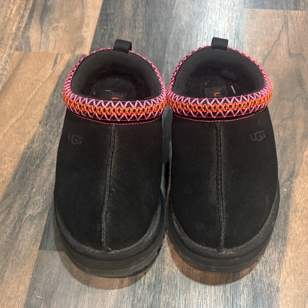 UGG Black Suede Clog with Pink and Orange Trim
